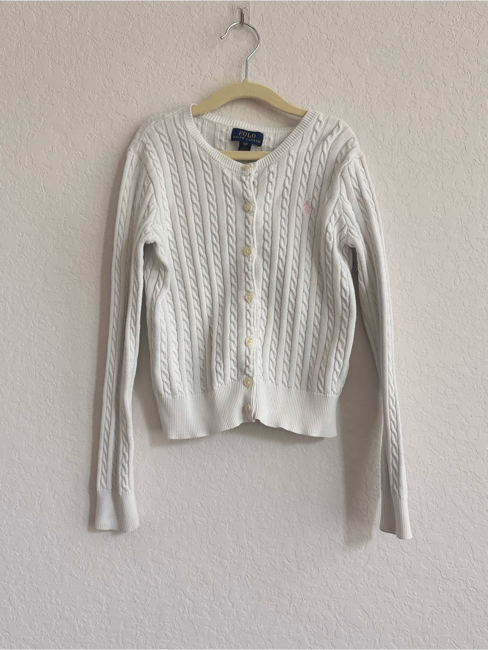 Polo by Ralph Lauren Cream Cable-Knit Button Front Cardigan